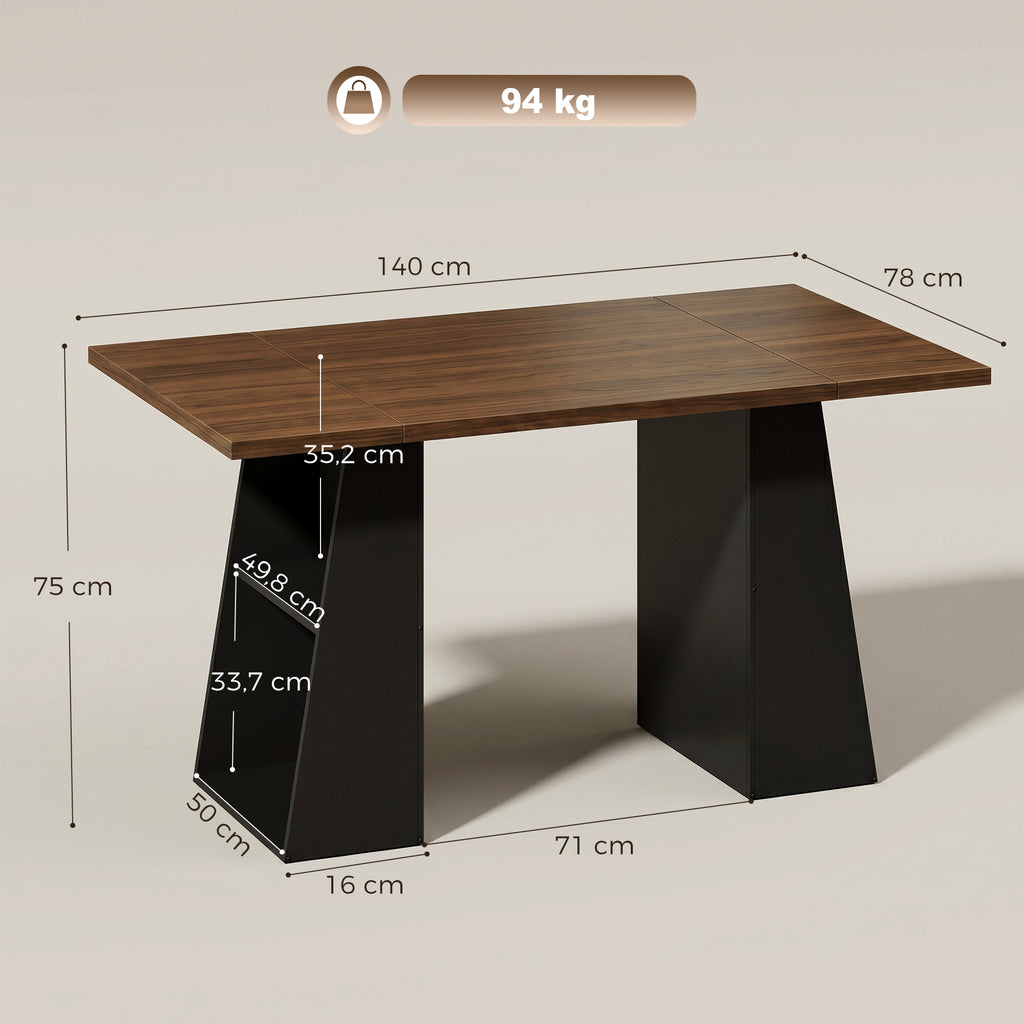 Schreibtisch mit 4 offenen Ablagen, Industrial Design, 140 cm, Braun-Schwarz