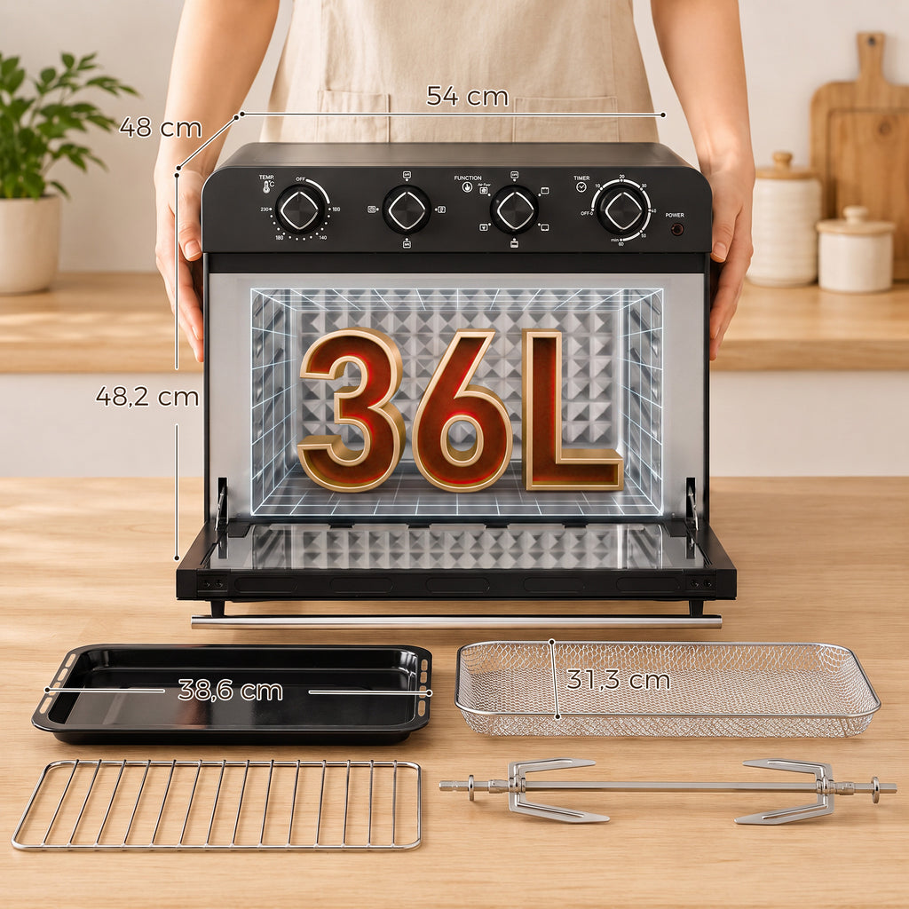 Heißluftfritteuse 36 Liter Mini Backofen mit Umluft, Backblech, Rost
