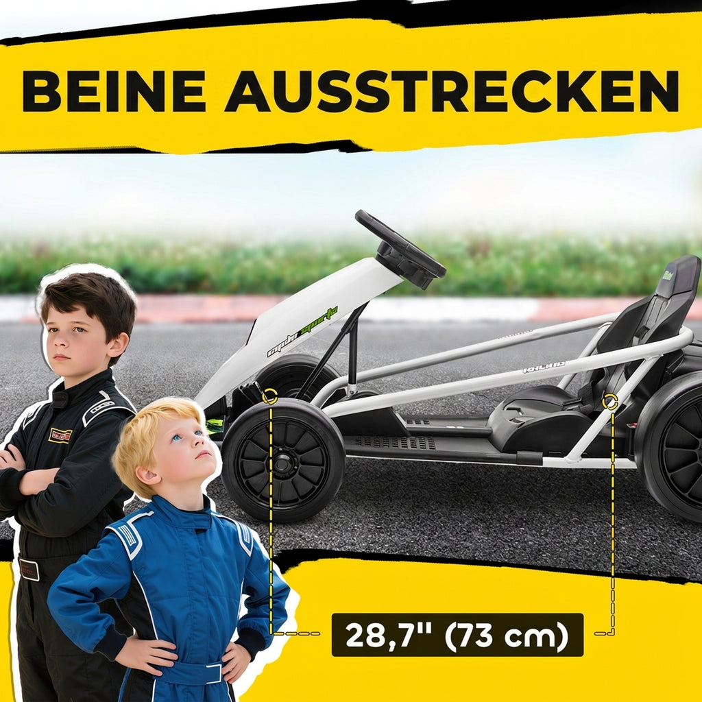 24 V Elektro Go-Kart für Kinder Bis 13 Km/h Gokart mit Drift-Funktion, Drift-Kart mit 2 Motoren für 8–12 Jahre Weiß
