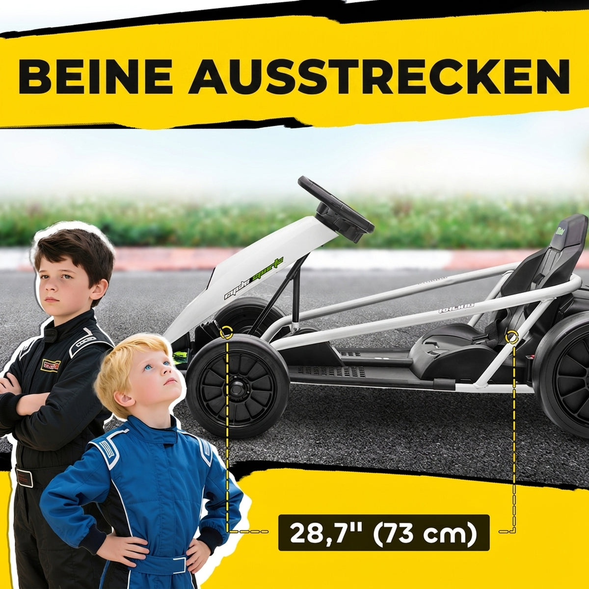 24 V Elektro Go-Kart für Kinder Bis 13 Km/h Gokart mit Drift-Funktion, Drift-Kart mit 2 Motoren für 8–12 Jahre Weiß
