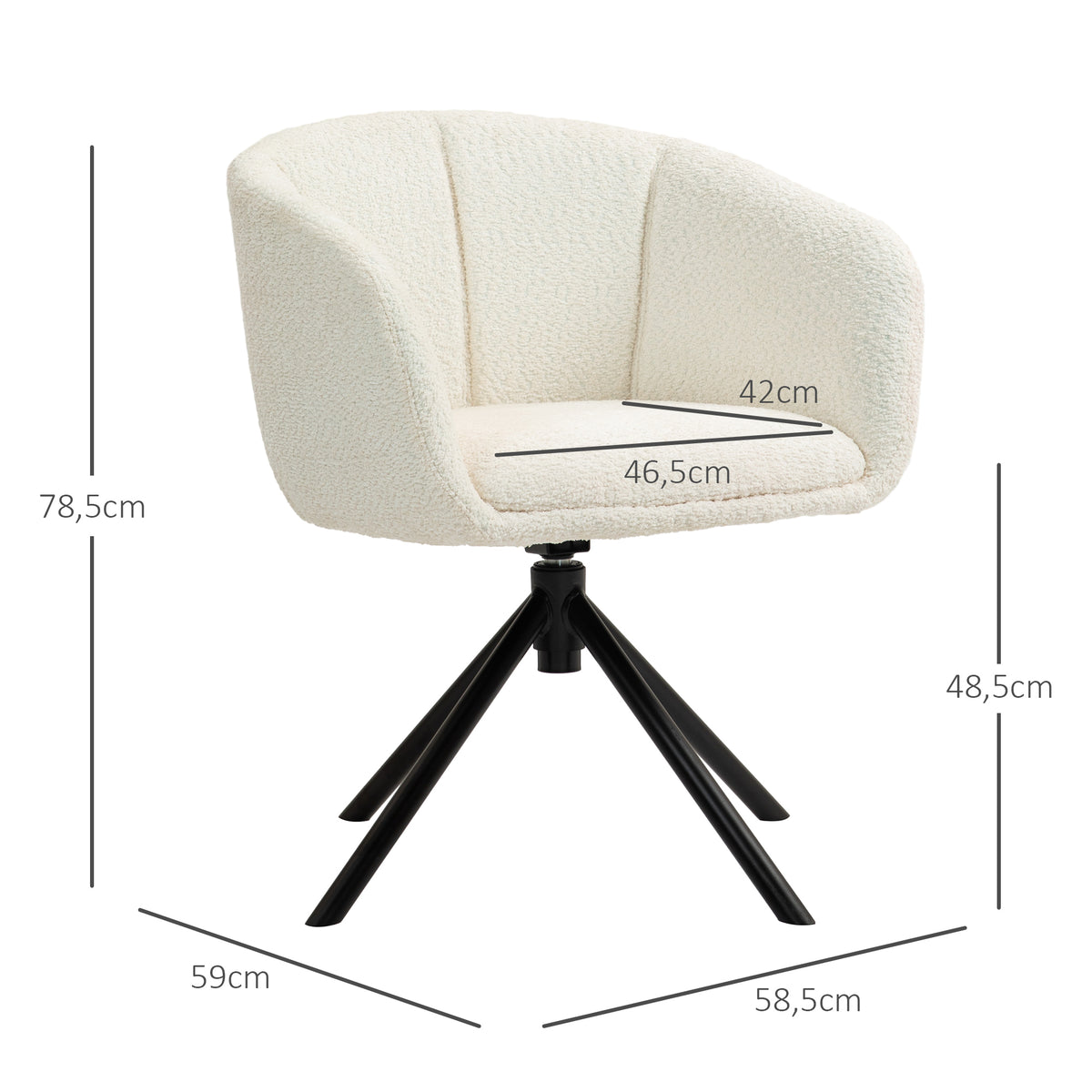 Sessel, Polsterstuhl mit bequemer Sitzschale, drehbar, kuscheliger Bezug, bis 120 kg, Cremeweiß