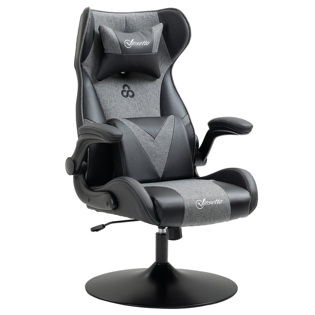 Gaming-Stuhl, h?henverstellbar & drehbar, Kunstleder-Bezug, klappbare Armlehnen, Schwarz+Grau