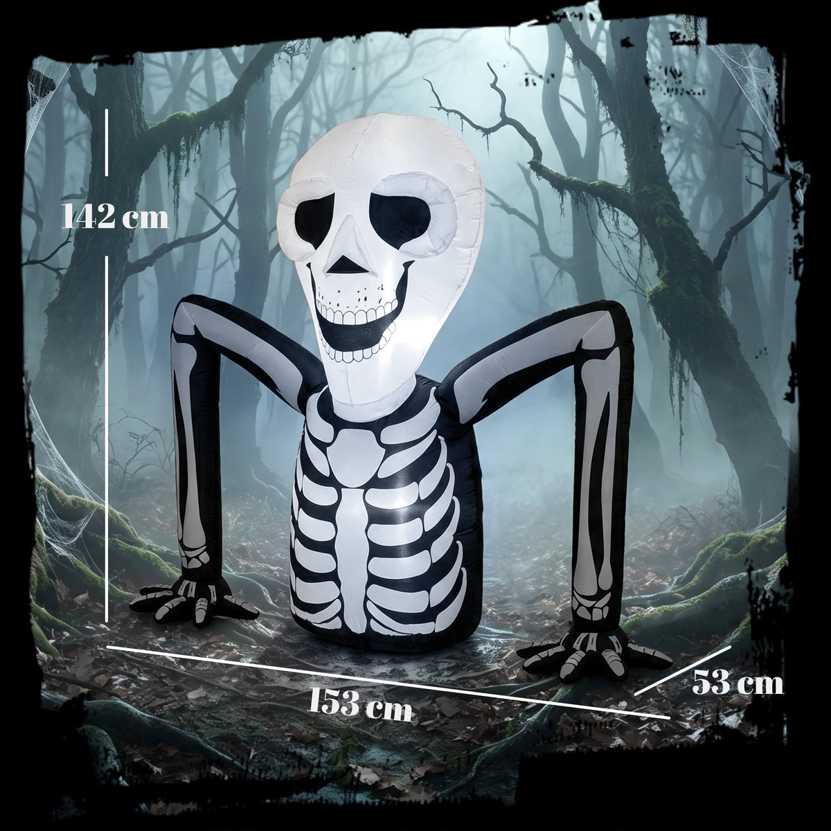 Aufblasbares Halloween-Skelett, aus dem Boden kriechend, mit LED-Lichtern, gruselige Deko für Innen- und Außenbereich