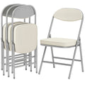 4er-Set gepolsterte Klappstühle, Faltbare Stühle mit Cordbezug, Rückenlehne, Metallrahmen, Cremeweiß