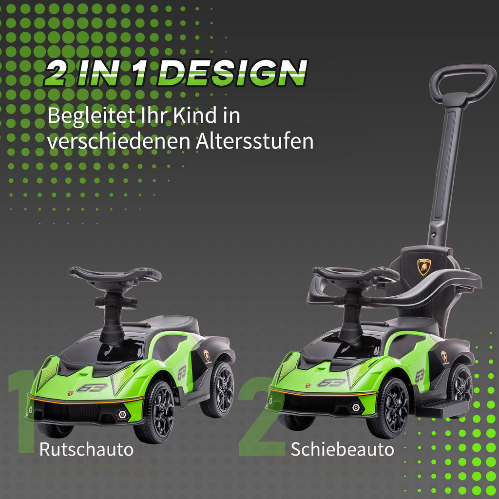 Kids 2-In-1 Lamborghini Ride-On and Stroller, with Horn - Green