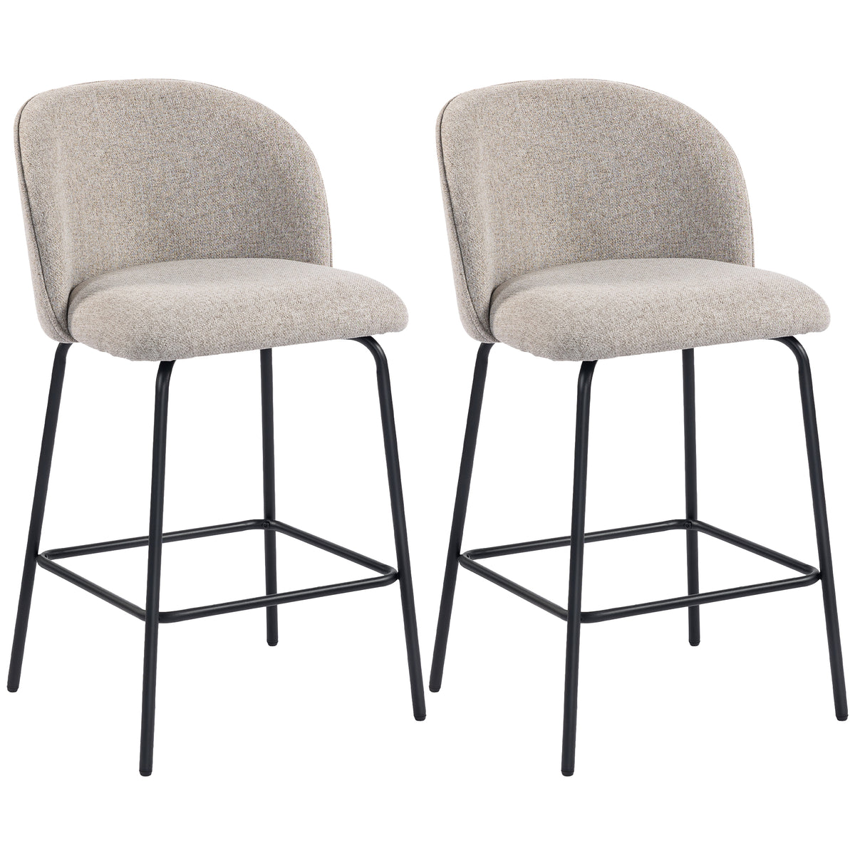 2er-Set Barhocker mit Rückenlehne und Fußstütze, Polsterstühle mit Stahlbeinen für Kücheninsel, Esszimmer, Hellgrau