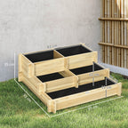 Hochbeet, Blumenkasten, 3-stufig, Drainage?ffnung, Stoffauskleidung, Naturholz, 93 x 93 x 35 cm