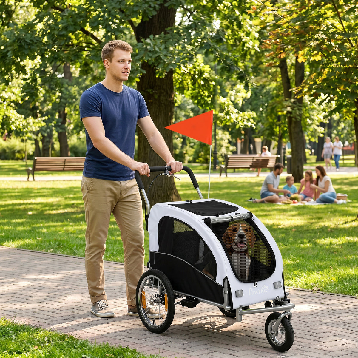 2-in-1 Hundeanhänger für Fahrrad Faltbarer Hundebuggy für kleine & mittelgroße Hunde bis 20 kg, Weiß