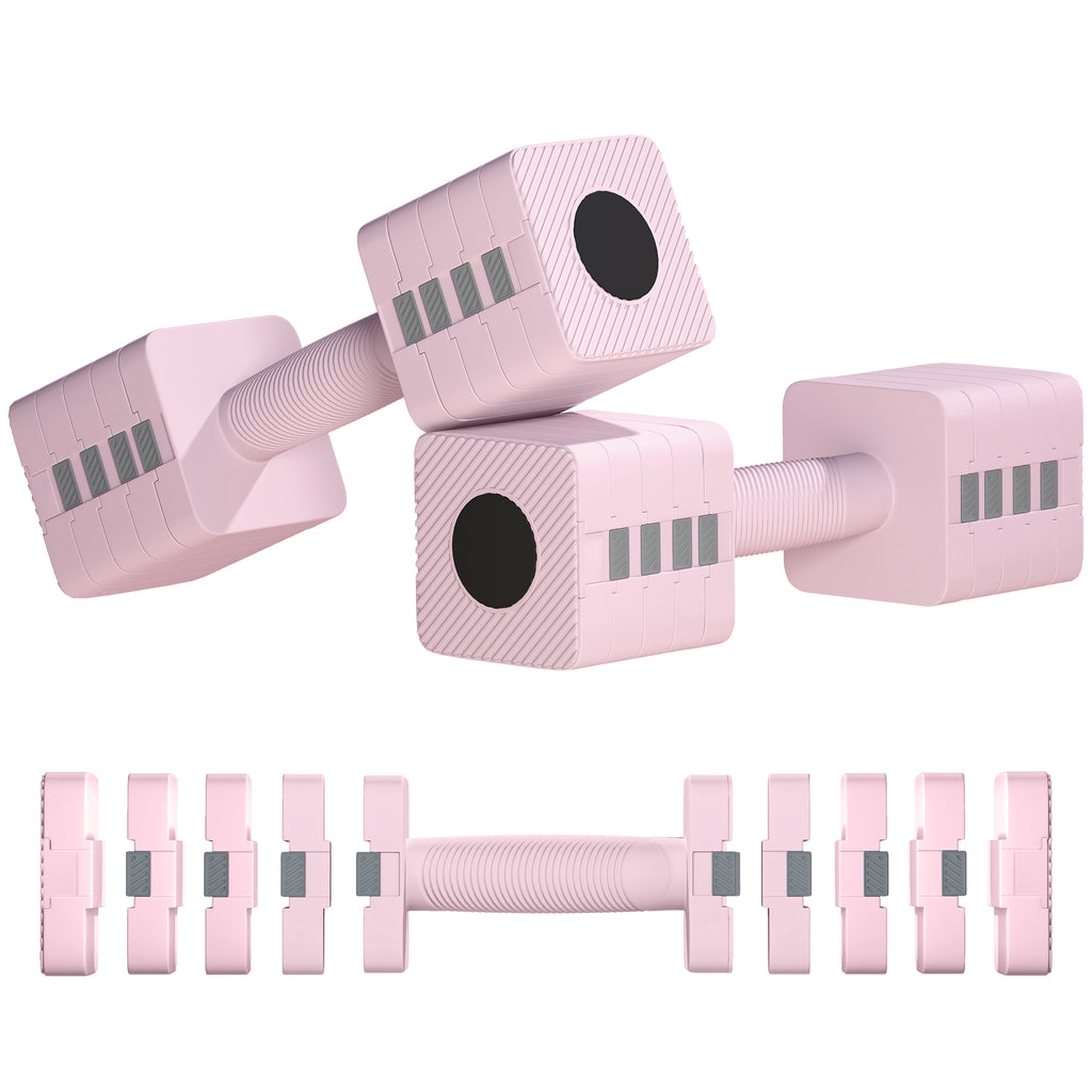 Adjustable Dumbbell Set of 2, Each 1/2/3/4/5 kg Weight, 5-in-1 Weights Dumbbells Set with Non-Slip Handle, Pink