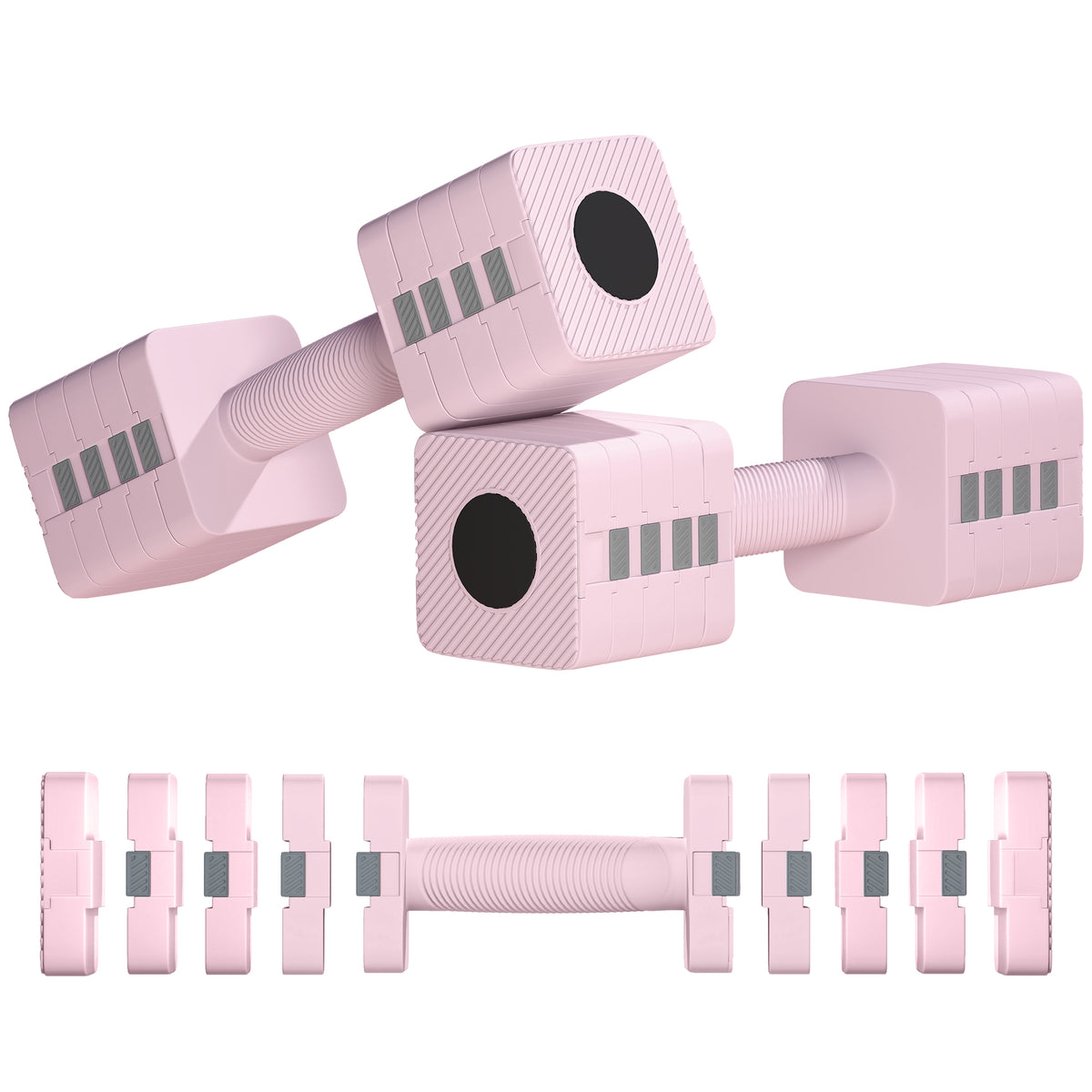 Adjustable Dumbbell Set of 2, Each 1/2/3/4/5 kg Weight, 5-in-1 Weights Dumbbells Set with Non-Slip Handle, Pink