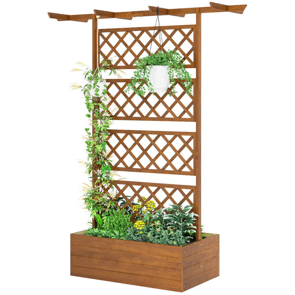 Wooden Trellis Planter Box, Raised Garden Bed to Grow Vegetables, Herbs and Flowers, Orange