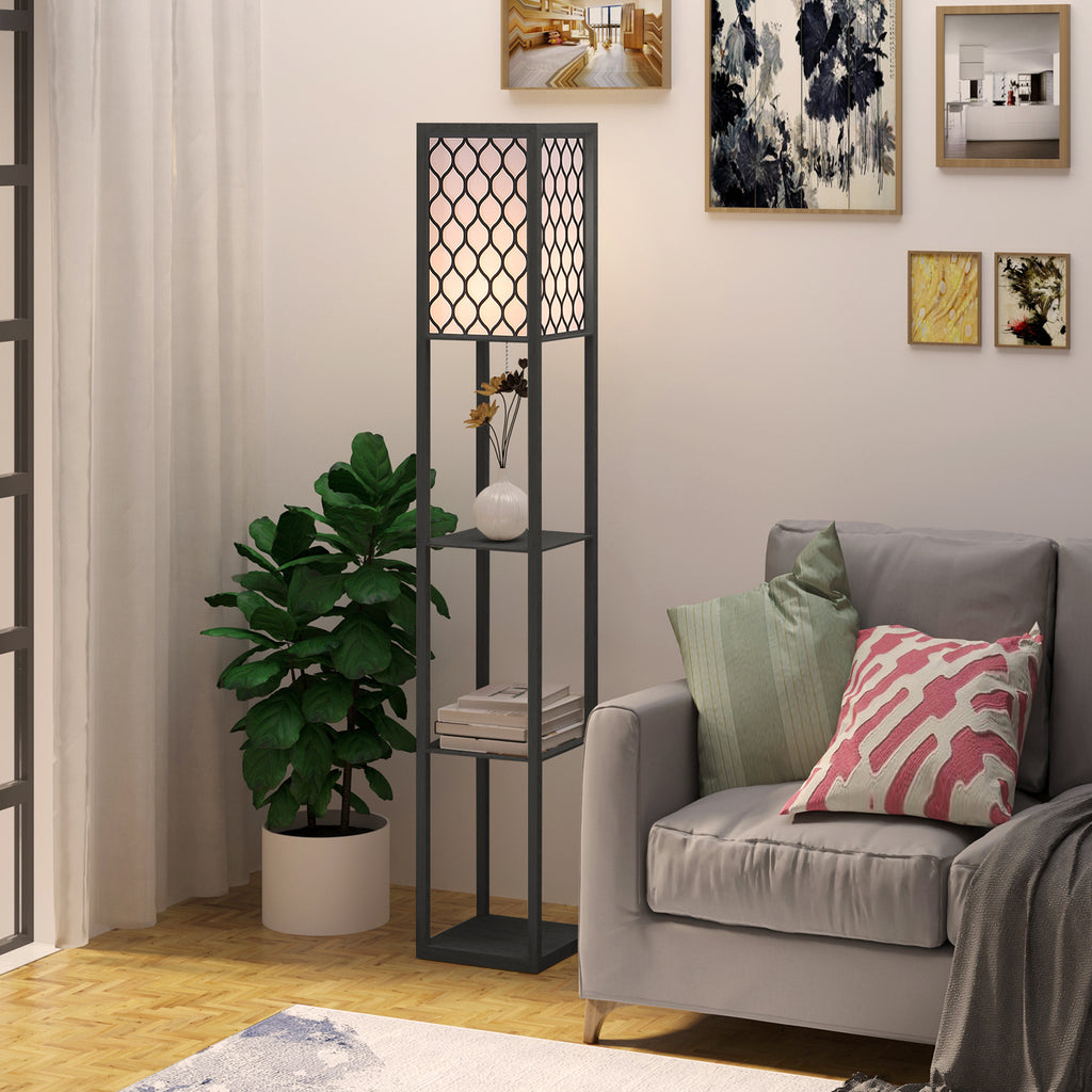 Stehlampe Wohnzimmer mit Regal, Stehleuchte Standleuchte mit E27 Fassung für Wohnzimmer Schlafzimmer, exkl. Glühbirne