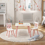 Kindersitzgruppe aus Kiefernholz, Tisch mit 2 Stühlen, Tiermotiv, Kinderzimmer, 3-8 Jahre, Rosa