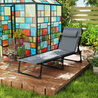 Liegestuhl, Sonnenliege mit Polsterung und Seitentasche, Gartenliege, Pool-Liege, Polsterliege, Grau