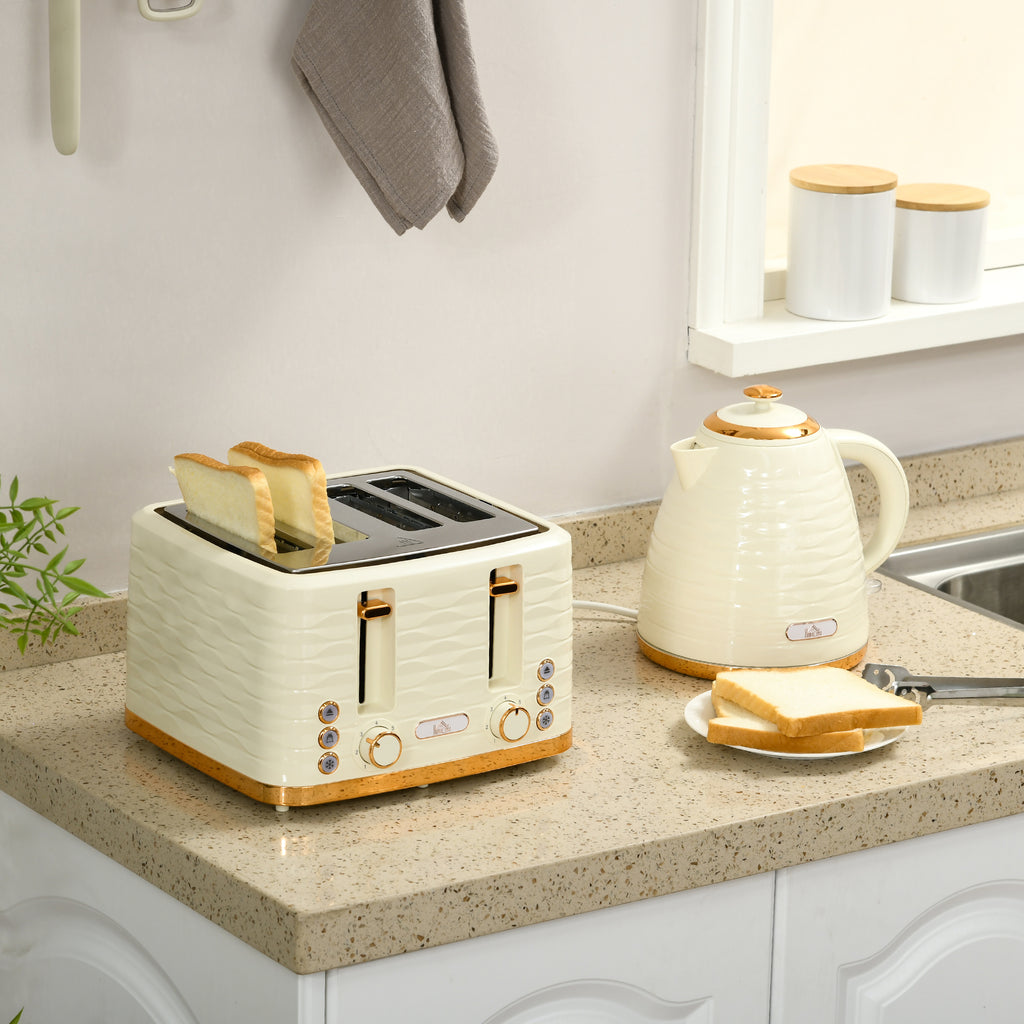 2-in-1 Toaster- und Wasserkocher-Set, 7 Br?unungsstufen, Auftau- und Aufw?rmfunktion, Beige