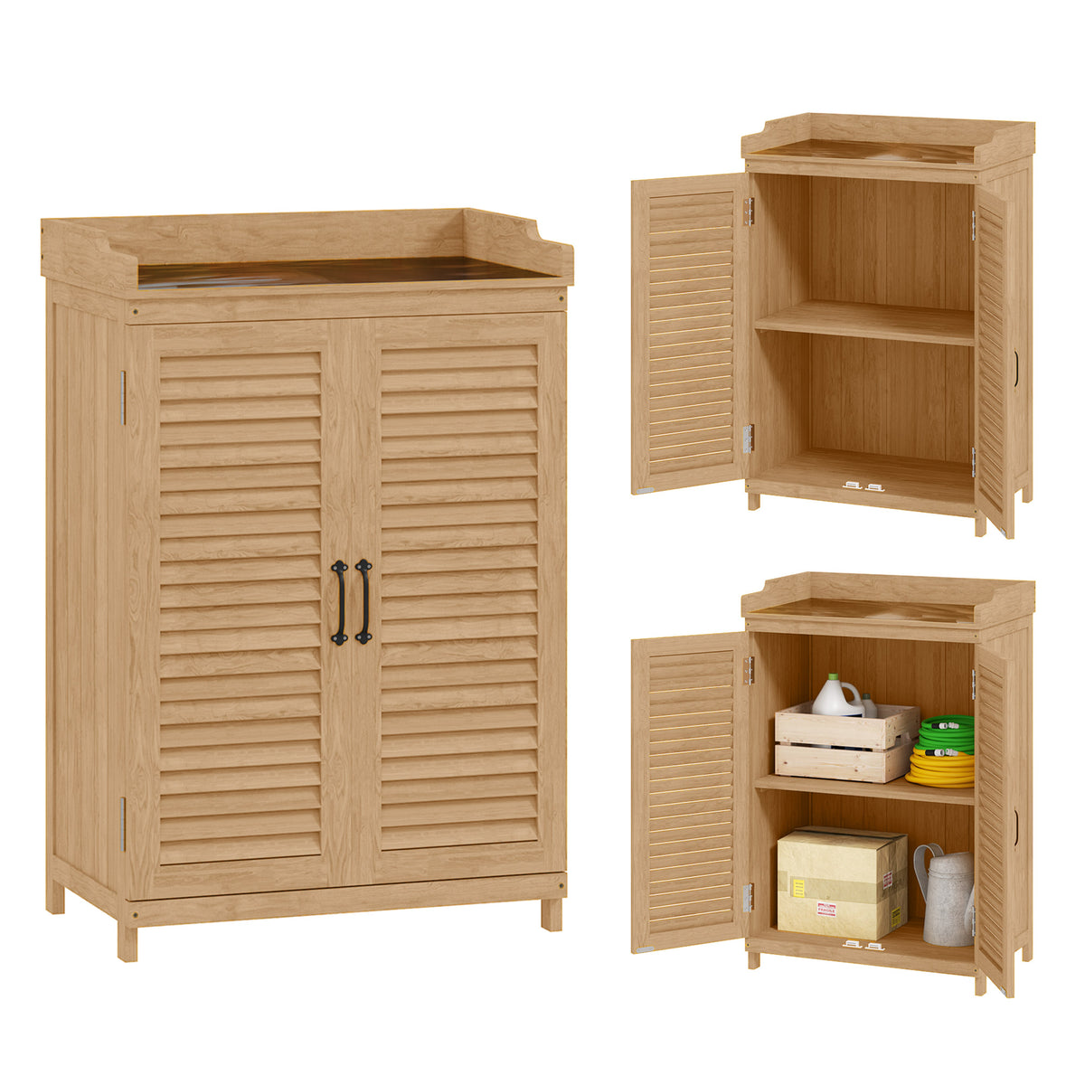 Gartenschrank Holz, Geräteschuppen mit Arbeitsfläche, wetterfest Geräteschrank, 65,5x40x98,5cm Gelb