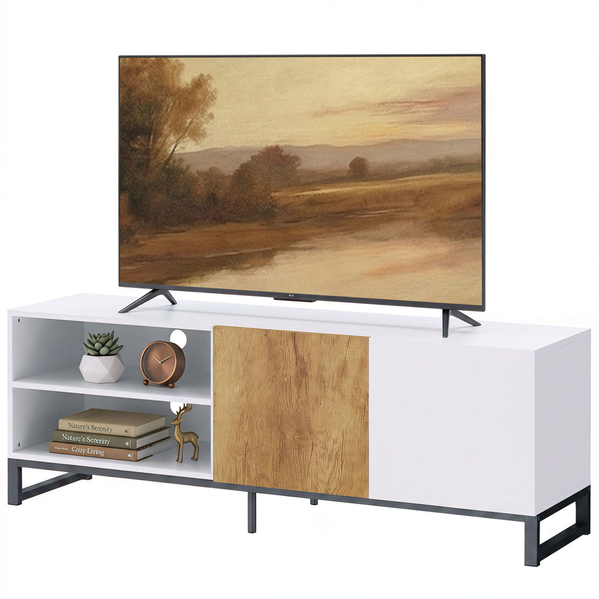 TV-Schrank für Fernseher bis 55 Zoll, Modernes TV-Lowboard, Weiß