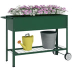 Hochbeet Pflanzbeet Pflanzkasten, 1 Ablage, 2 Rollen, 109 cm x 44 cm x 80 cm, Gr¨¹n