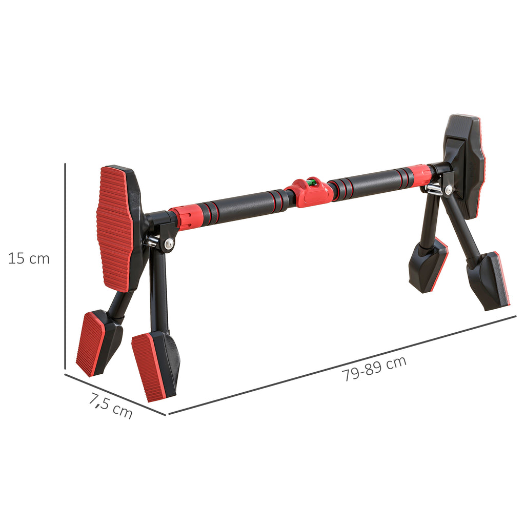 Klimmzugstange, verstellbar 80-110cm, Wasserwaage, 6-Punkt-Unterst¨¹tzung, Metall, Schwarz/Rot