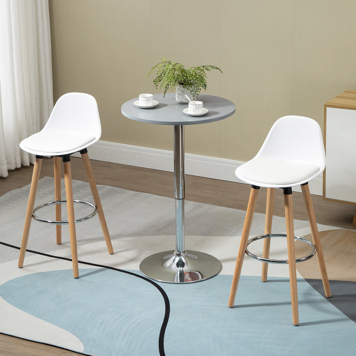 2er-Set Barhocker Barstühle Skandi-Design, Fußtstütze, 43 cm x 43 cm x 91 cm, Natur + Weiß