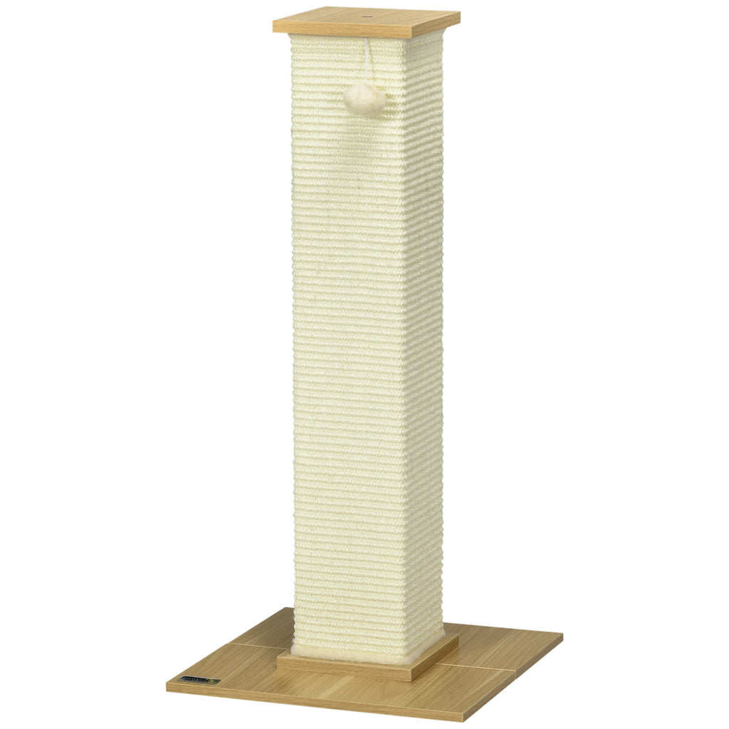 80cm Scratching Post, with Toy Ball, Sisal Rope - White