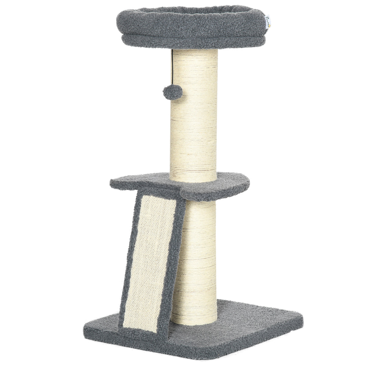 Cat Tree Tower with Scratching Posts, Pad, Bed, Toy Ball-Dark Grey