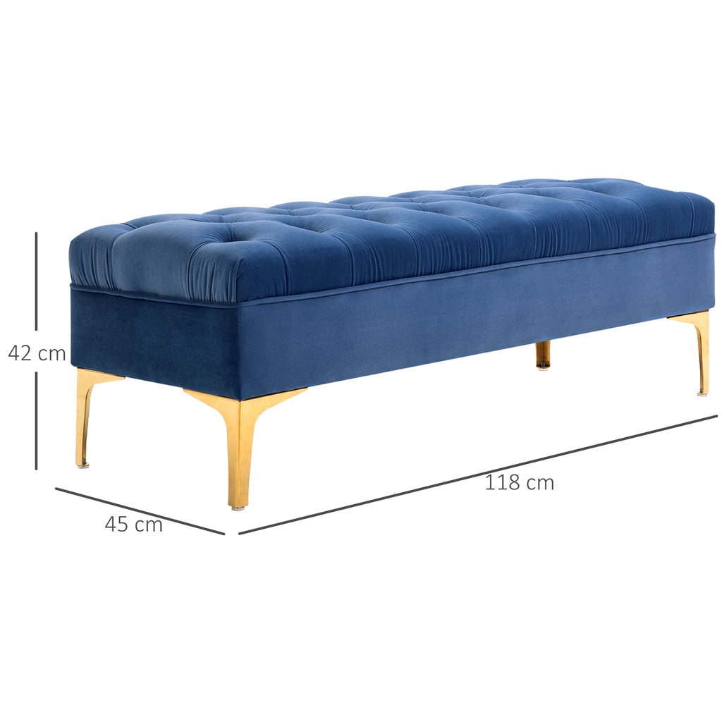 Sitzbank Bettbank Schuhbank mit erhöhten Beine Schlafzimmer Samt Blau
