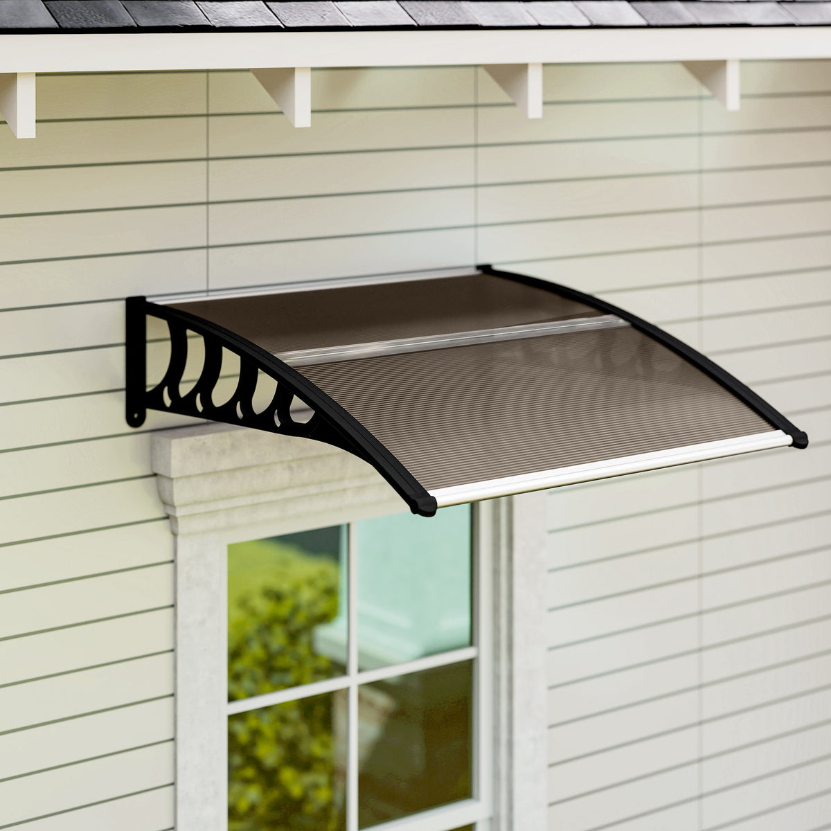 Front Door Canopy, Outdoor Awning, Rain Shelter for Window, Porch and Front/Back Door, 103 x 96.5 cm, Brown