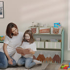 Kinderschrank mit 6 Stoffboxen, niedliches Motiv, 63x30x66 cm, Grün