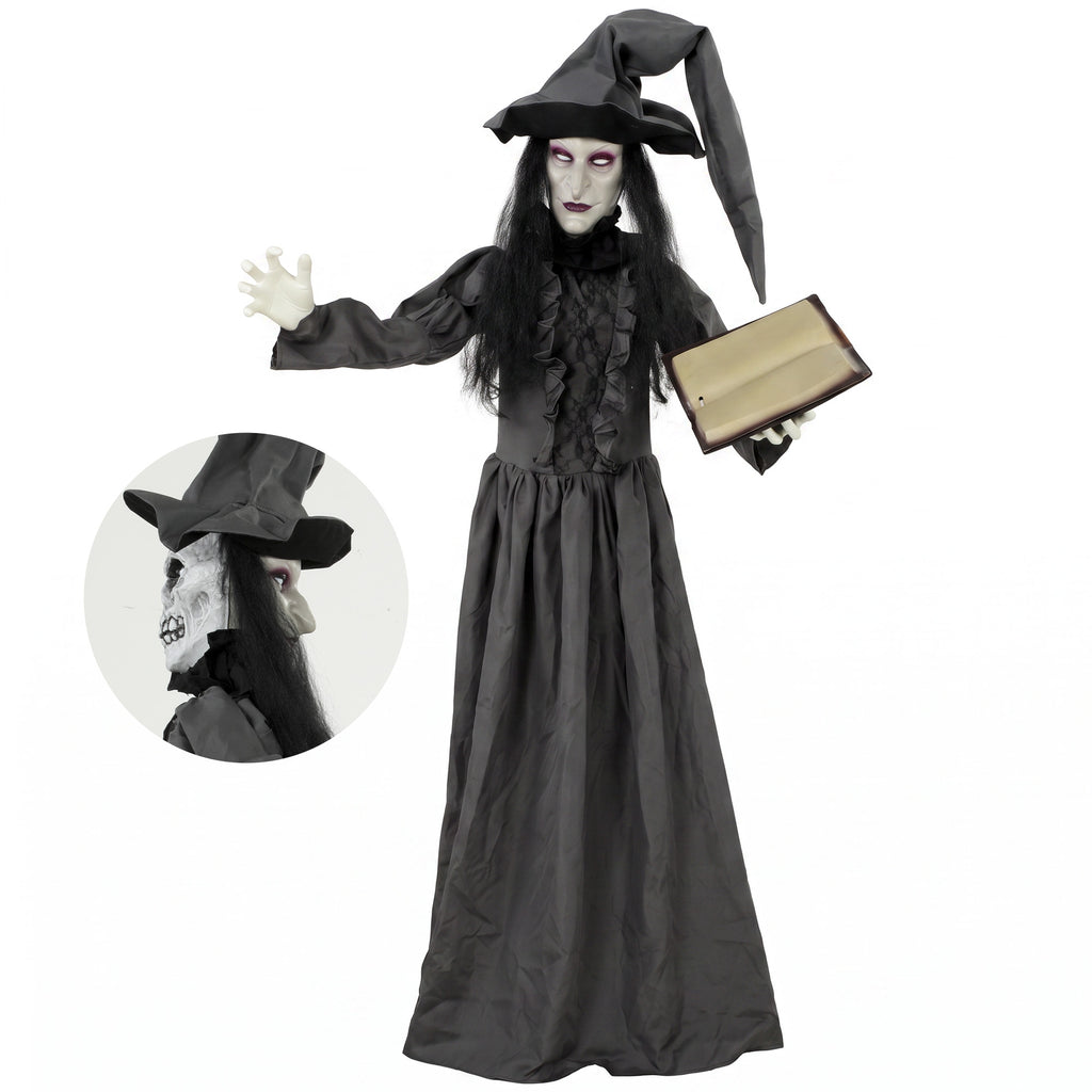 180cm Life Size Animated Witch Halloween Decorations Outdoor Indoor, Scary Halloween Animatronics Decor