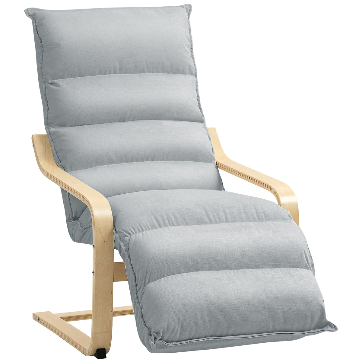 Lounge-Sessel aus Birkenholz, Polstersessel mit verstellbarer Fußstütze, Moderner Armlehnstuhl, Hellgrau