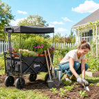 Bollerwagen mit Dach, klappbar, 110L Kapazit?t, Stahlrahmen, 97x52x105 cm, Schwarz