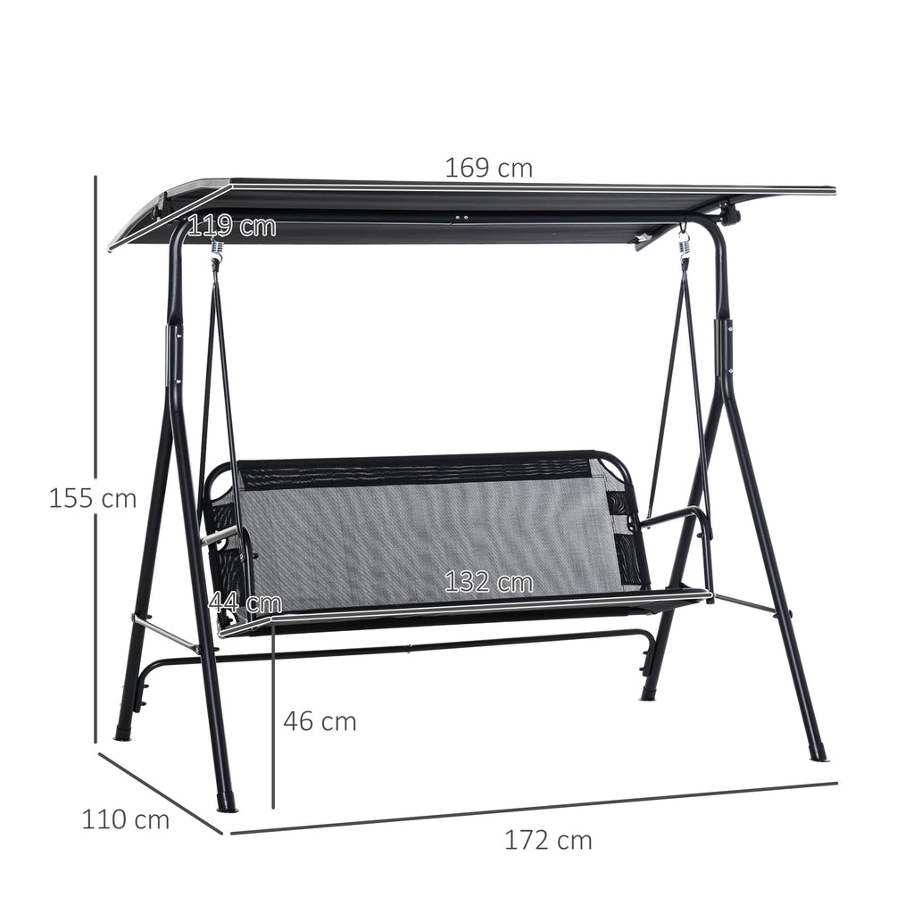  2-Sitzer Hollywoodschaukel Outdoor Gartenliege UV-beständig Hochwertiges Metallrohr winkeleinstellbar Schwarz
