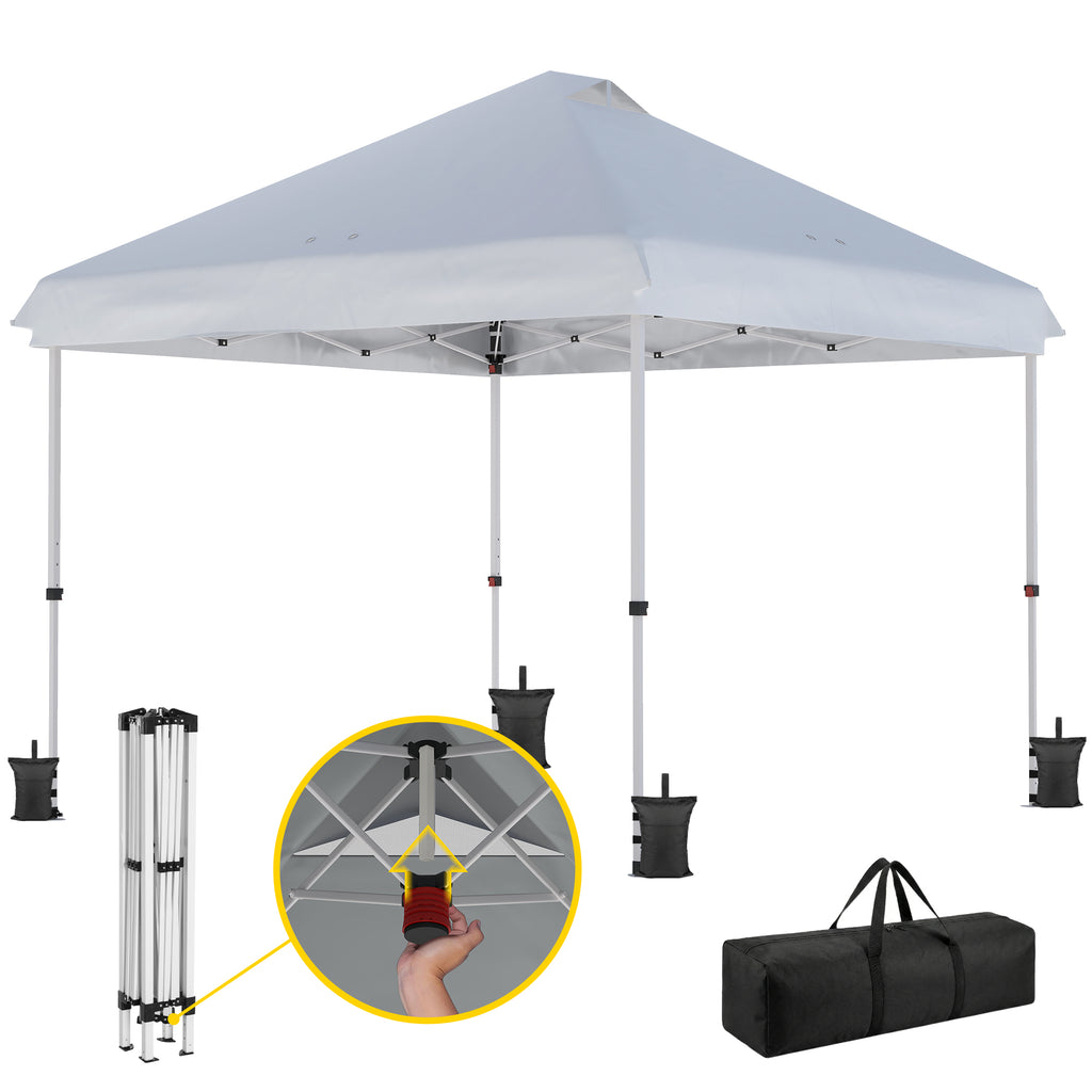 3 x 3 m Pop Up Gazebo with Wheels, UPF50+ One-Touch Outdoor Garden Party Tent Marquee Wedding Awning Canopy, White