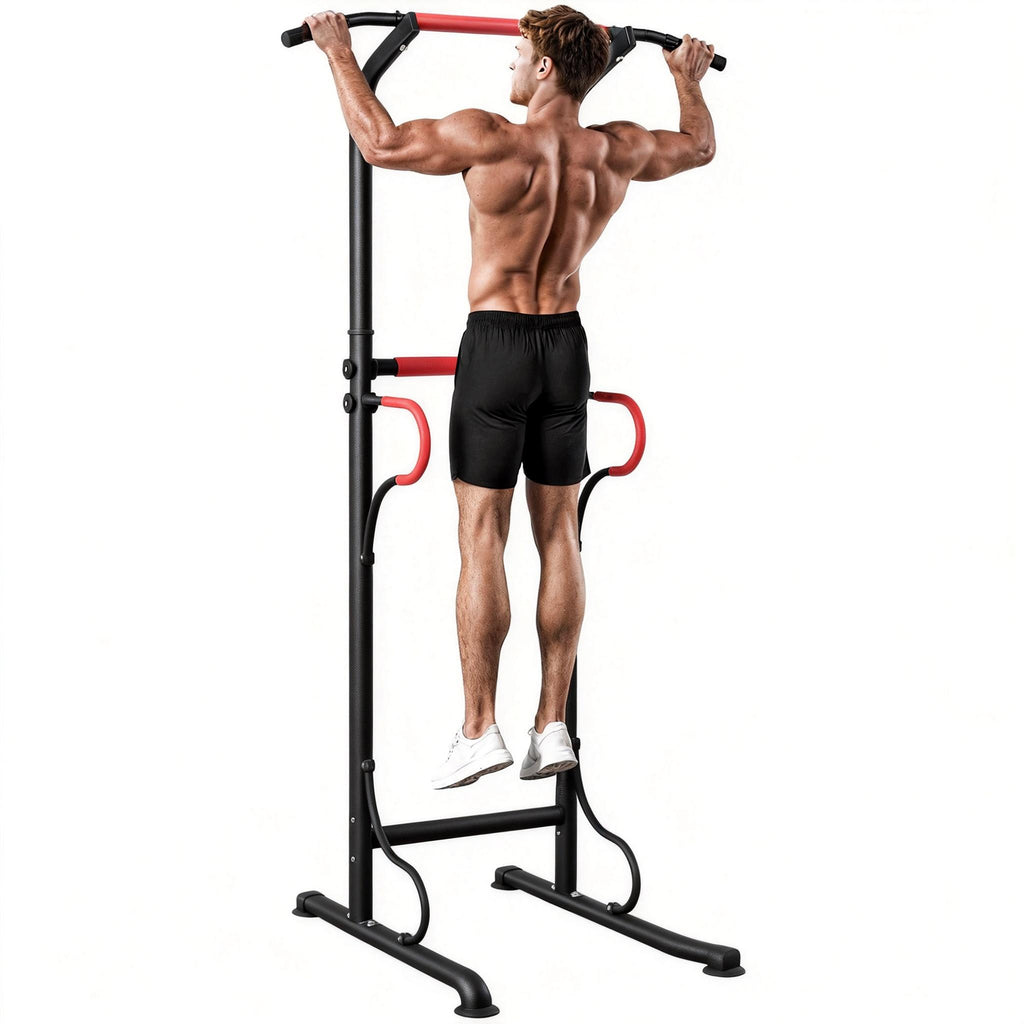 Steel Multi-Use Exercise Power Tower Pull Up Station Adjustable Height W/ Grips