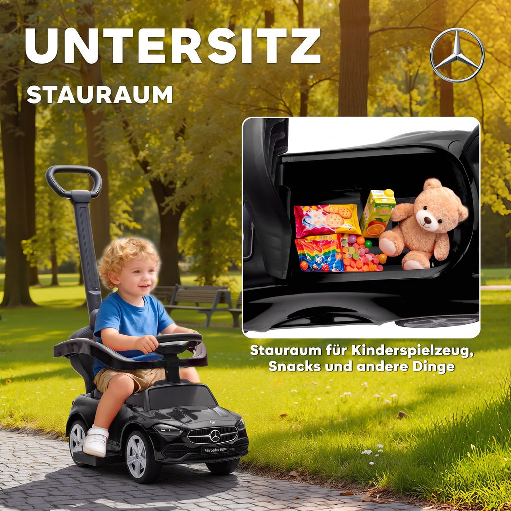 2 in 1 Baby Ride on Push Car Mercedes-Benz C-Class Licensed Walker Foot to Floor Push-Along with Removable Handle, Black