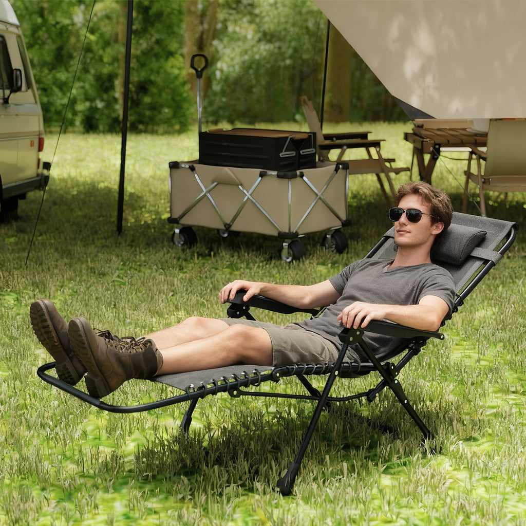 Sonnenliege klappbar Gartenliege mit Kopfkissen, 5-Fach verstellbare R¨¹ckenlehne bis 120 kg belastbar Schwarz
