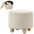 Hocker mit Stauraum, Runder Sitzhocker mit Deckel, Leinenoptik für Wohnzimmer, Schlafzimmer, 38,5x38,5x33,5 cm Beige