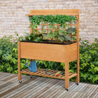 Hochbeet Pflanztisch Blumentisch Arbeitstisch G?rtnertisch Gew?chshaus Holzpflanztisch f¨¹r Garten Balkon, 105 x 40 x 135 cm, Tanne, nicht gewebter Stoff, Braun