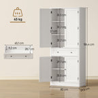 Küchenschrank mit 4 Türen, Schublade und verstellbaren Einlegeböden für Küche, 80 x 39,5 x 186,4 cm Weiß