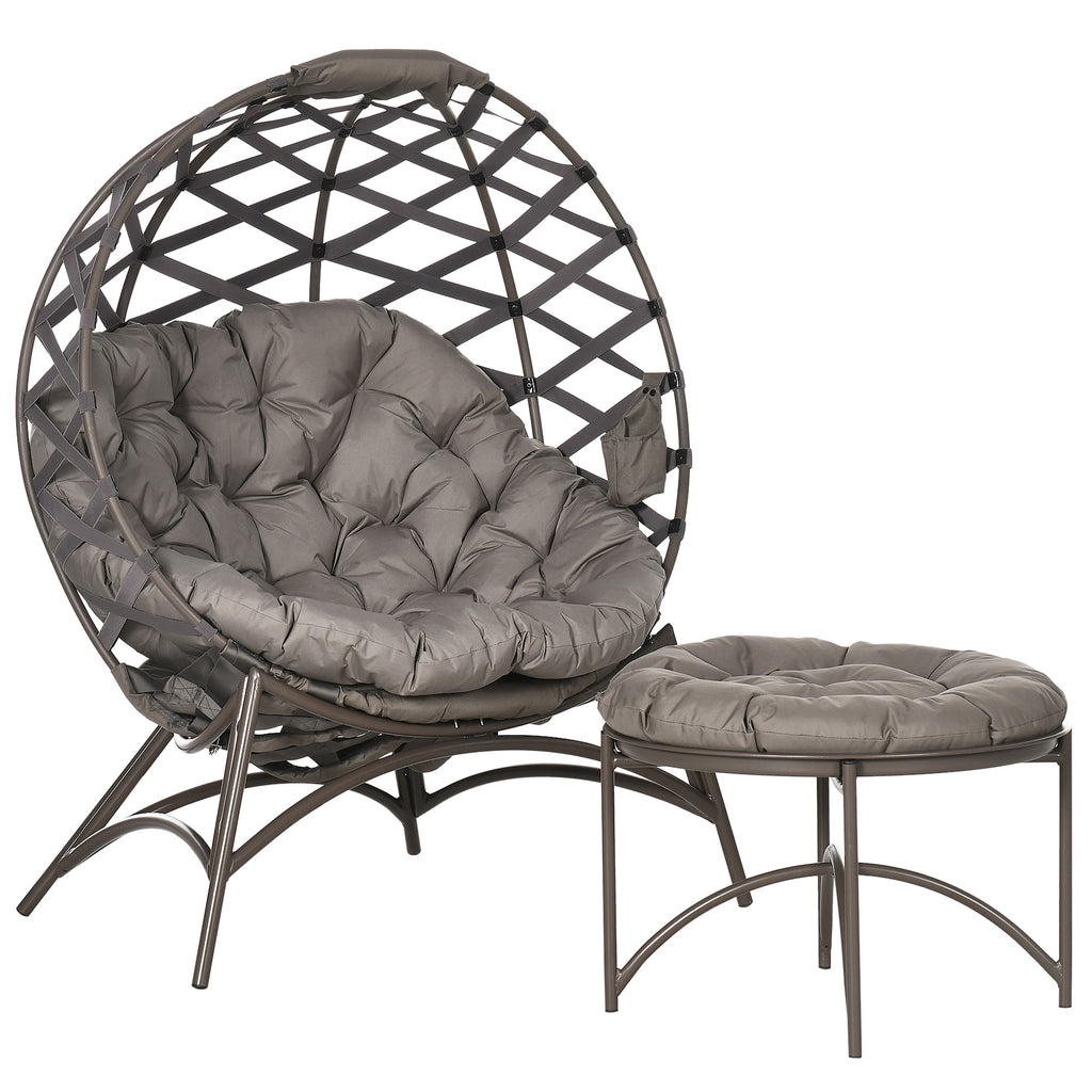 Gartenstuhl-Set, 2-tlg., Hocker/Beistelltisch, gr. Sitzkissen, Stahlrahmen, Farbe: Sand, 118 x 75 x 142 cm