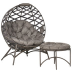 Gartenstuhl-Set, 2-tlg., Hocker/Beistelltisch, gr. Sitzkissen, Stahlrahmen, Farbe: Sand, 118 x 75 x 142 cm