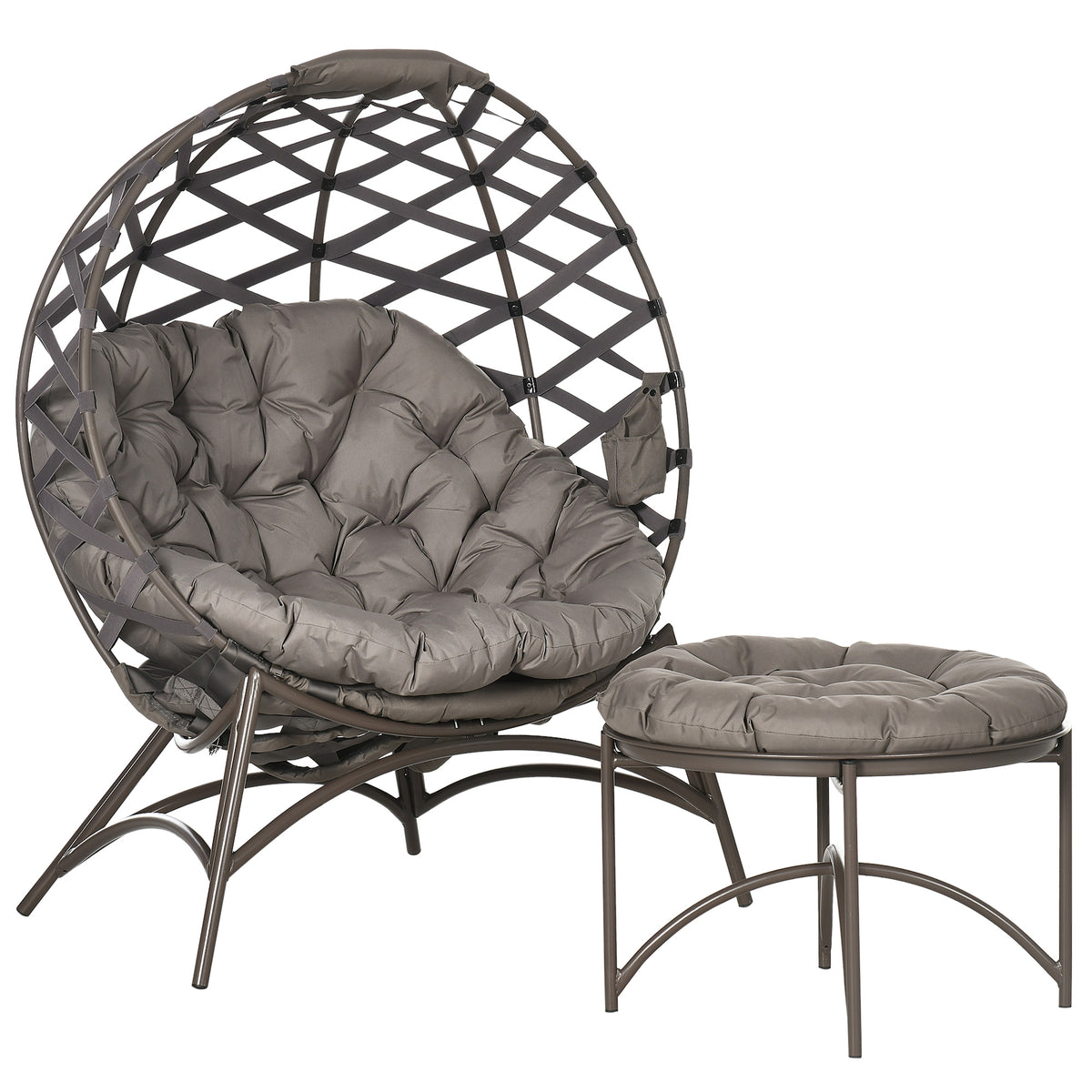 Gartenstuhl-Set, 2-tlg., Hocker/Beistelltisch, gr. Sitzkissen, Stahlrahmen, Farbe: Sand, 118 x 75 x 142 cm