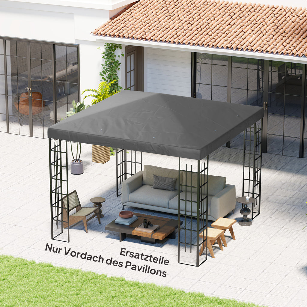 3 x 3 m Ersatzplane für Pavillon, Plane für Garten-Pavillon, mit Wasserablauföffnungen, UPF30+, Dunkelgrau