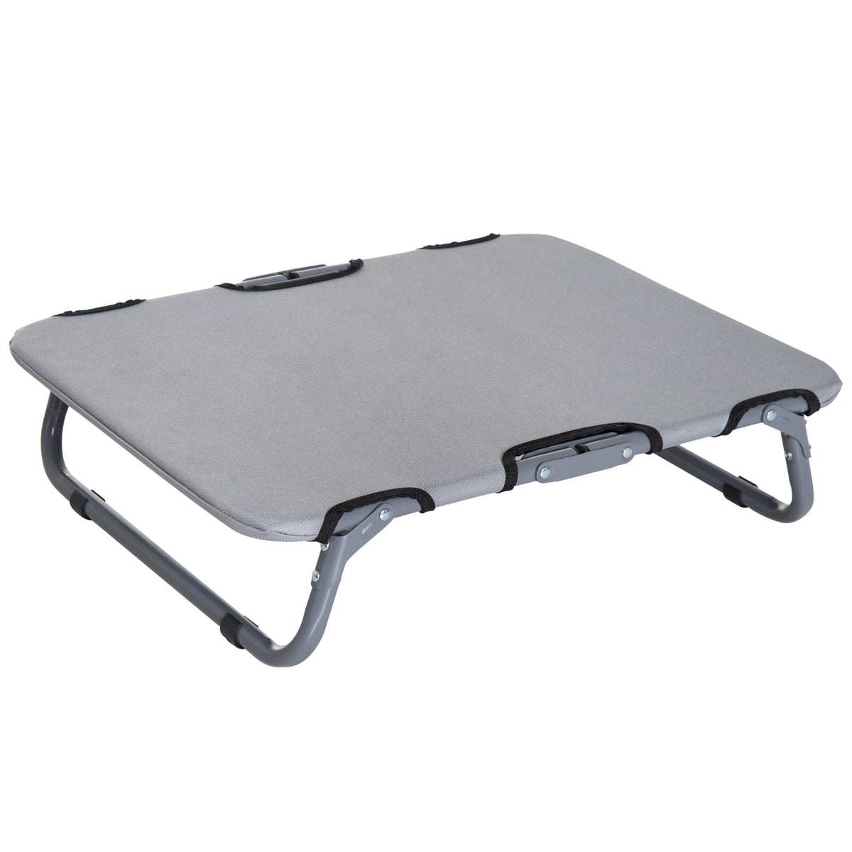 Hundeliege Outdoor, klappbar Erhöhtes Hundebett für kleine Hunde, Kühlendes Haustierliege mit Stahlrahmen, Haustierbett für Draußen Camping, 59 x 46 x 15 cm, Grau