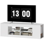 140 cm TV-Ständer, Fernseh-Kommode, 6 Fächer, 2 Glasregale, Spanplatte, Weiß