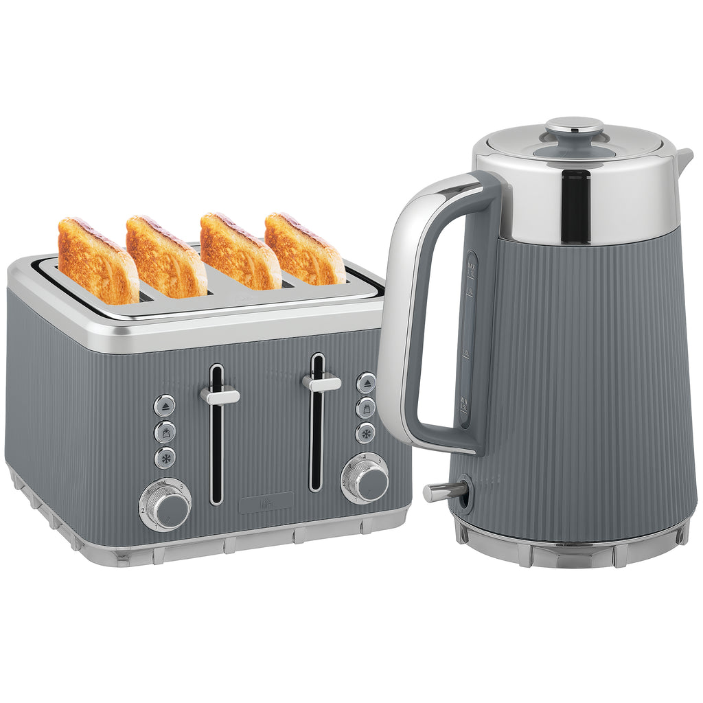 2200W, 1,7L Wasserkocher mit Schnellkochfunktion, Entkalkungsfilter und 4-Scheiben-Toaster mit 7 Br?unungsstufen, Grau