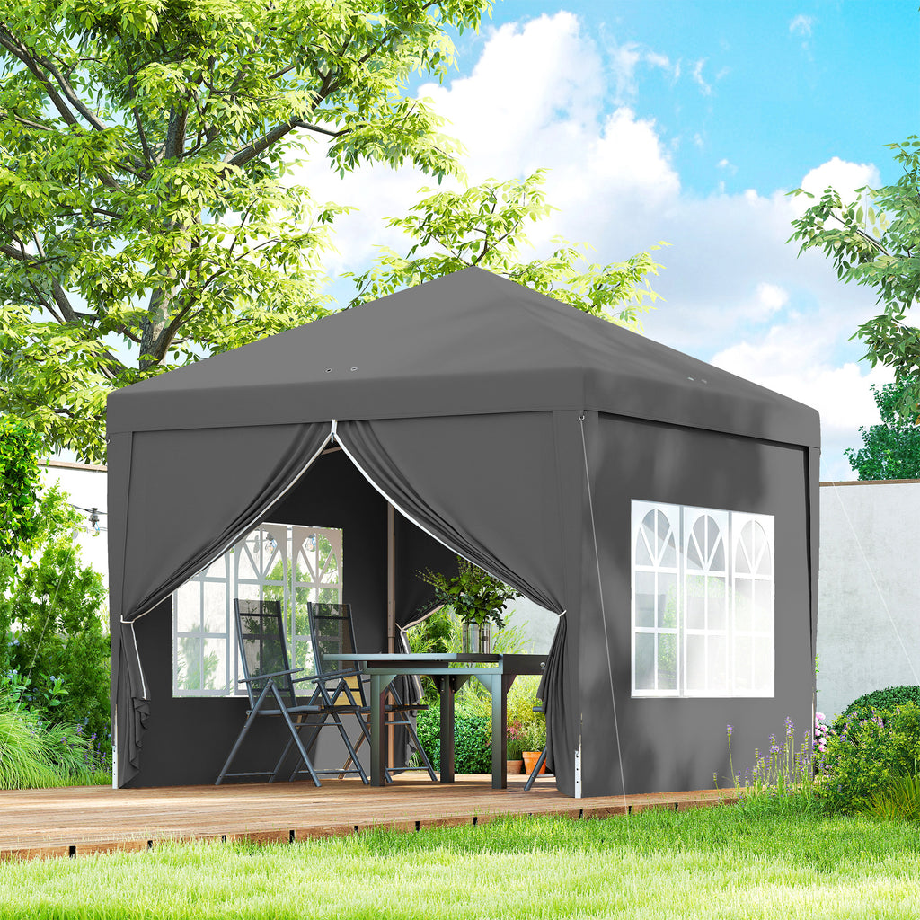 3x3(m) Pop-Up Gazebo, with Curtain Walls and Windows, Grey