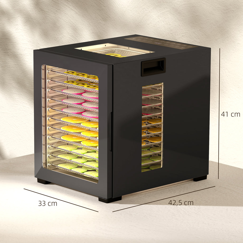 D?rrautomat D?rrger?t, 850 W, 40-70¡ãC Temperaturregler, 48 Std. Timer, 12 Einlegef?cher Edelstahl Schwarz