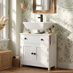 Waschbeckenunterschrank, modern und freistehend, mit Soft-Close-Scharnieren, Schublade und 2 Türen, Weiß